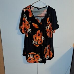 A New Day Black Blouse with Orange Floral Design